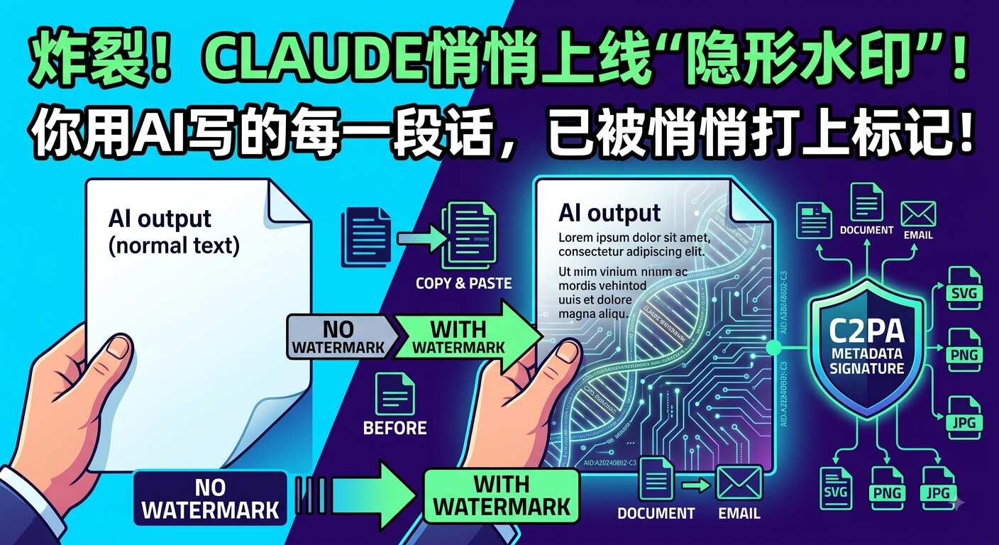 炸裂!Claude悄悄上线“隐形水印”:你用AI写的每一段话,已被悄悄打上标记配图